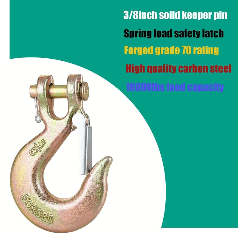 EPHECH 3/8" Clevis Slip Hook with Safety Latch, 4 Pack Heavy Duty Clevis Chian Hook for 3/8" Grade 70 Transport Chain, 18000LBS Capacity for Heavy Load - Image 4