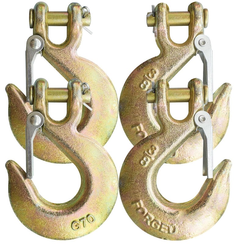 EPHECH 3/8" Clevis Slip Hook with Safety Latch, 4 Pack Heavy Duty Clevis Chian Hook for 3/8" Grade 70 Transport Chain, 18000LBS Capacity for Heavy Load - Image 1