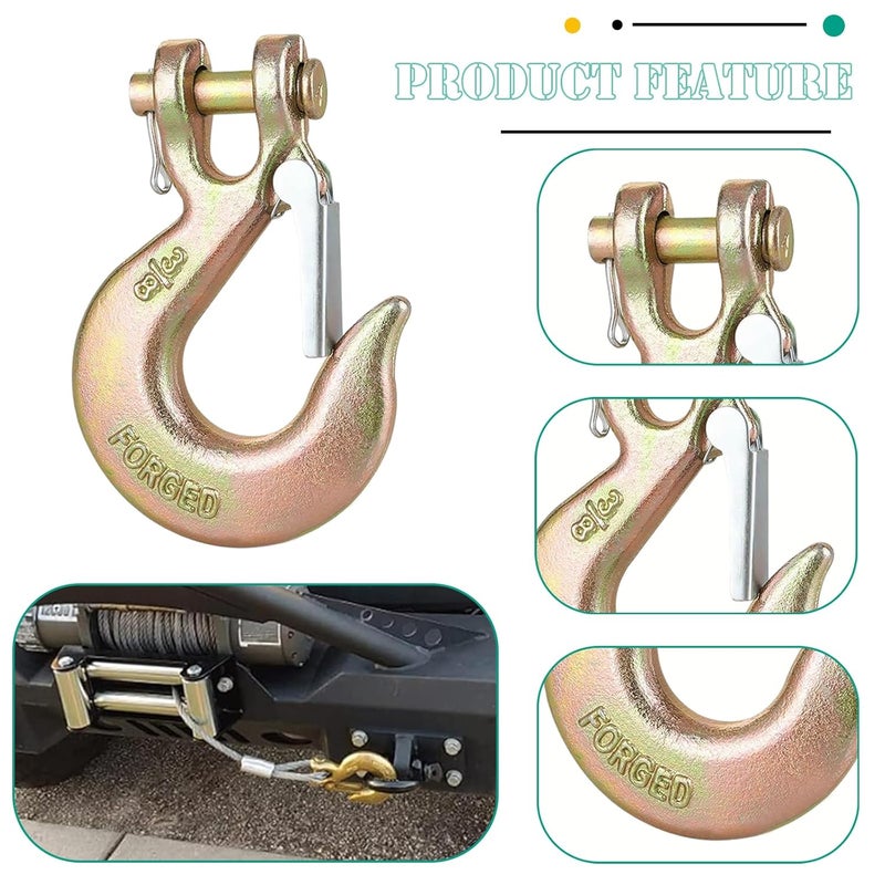 EPHECH 3/8" Clevis Slip Hook with Safety Latch, 4 Pack Heavy Duty Clevis Chian Hook for 3/8" Grade 70 Transport Chain, 18000LBS Capacity for Heavy Load - Image 3