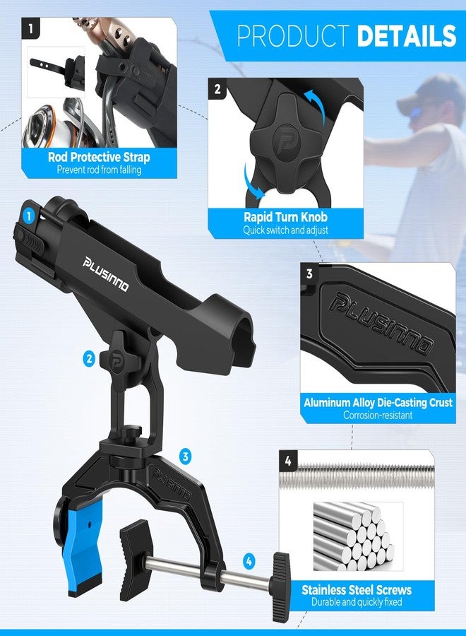 PLUSINNO 4 Pack Fishing Rod Holders for Boat, Dual-V Shaped Design, Fits Round/Square Tube, Aluminum Stainless Steel, Rail/Deck Mount, Rod Holder, Fishing Gear - Image 5