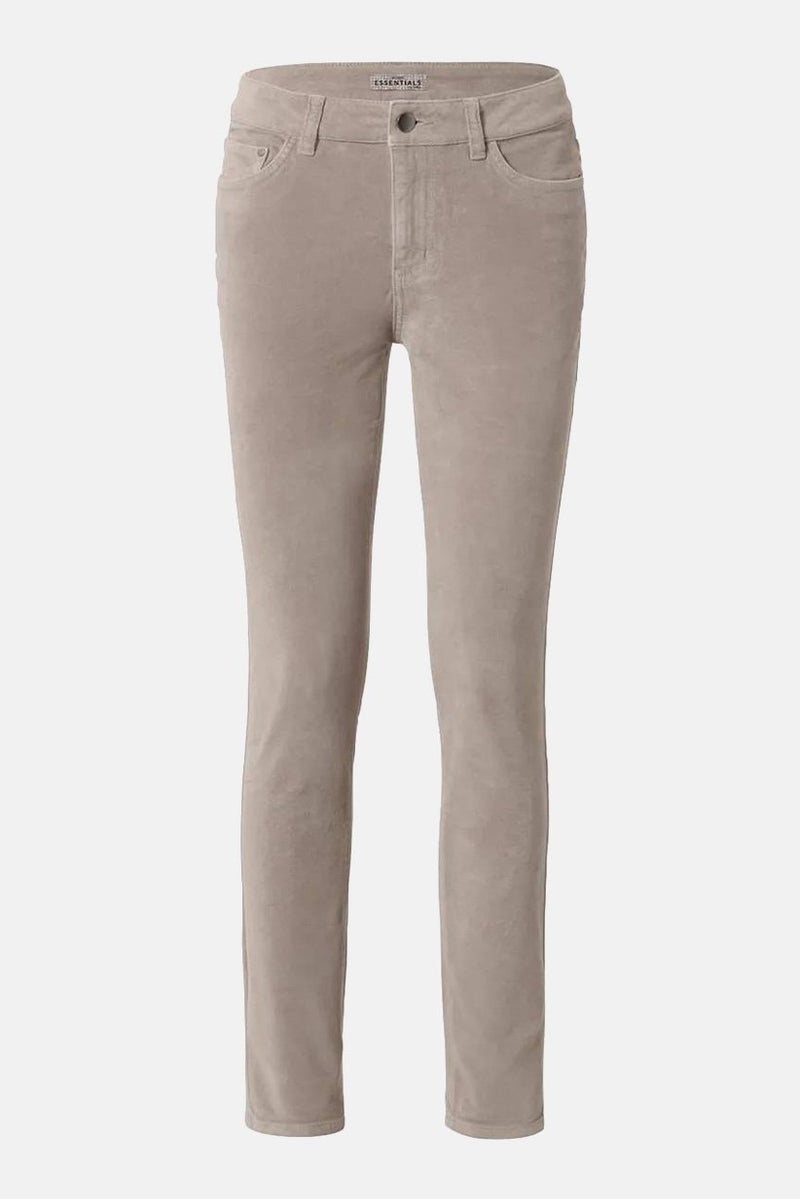 Tchibo Women Slim Fit Textured Woven Stretchable Pants, Taupe - Image 4