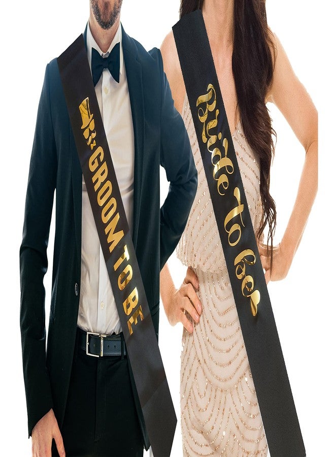 Hubops وشاح العروس ووشاح العريس باللونين الأسود والذهبي من هوبوبس لتزيين الحفلات (أسود) - Image 1