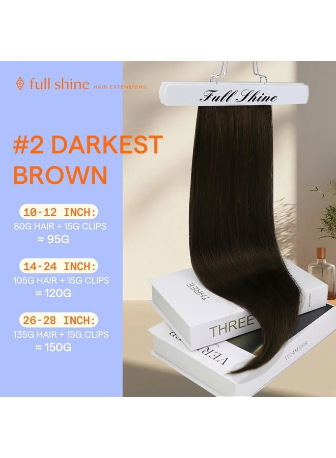 Full Shine إضافات شعر بنية طويلة قابلة للتثبيت بشري 22 بوصة شعر حقيقي مستقيم بني داكن للنساء 7 قطع - Image 3