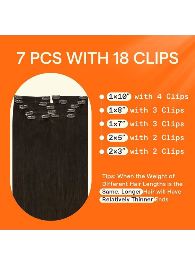 Full Shine إضافات شعر بنية طويلة قابلة للتثبيت بشري 22 بوصة شعر حقيقي مستقيم بني داكن للنساء 7 قطع - Image 4