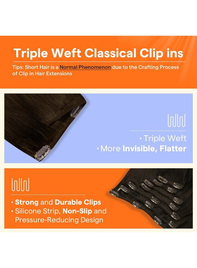 Full Shine إضافات شعر بنية طويلة قابلة للتثبيت بشري 22 بوصة شعر حقيقي مستقيم بني داكن للنساء 7 قطع - Image 2