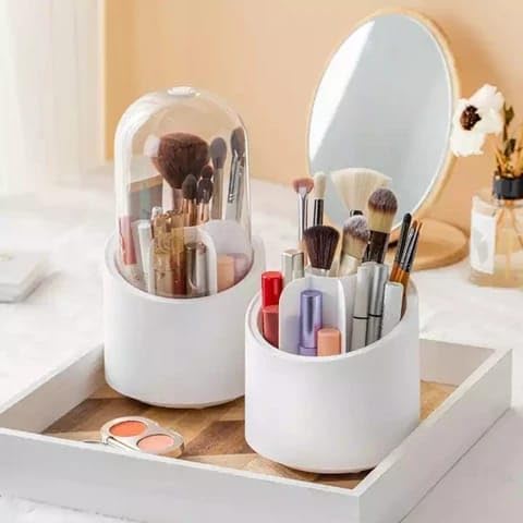 PURCHASE PLUSE Makeup Brush Holders with lid Makeup Brush Stand Bathroom Acessories Stand Brush Stand Brush Container 360 Degree Rorating Brush Holder Pen Storage Box Dressing Table Brush Stand 1 pcs  - Image 1