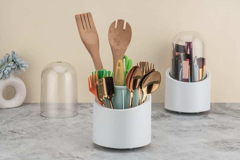 PURCHASE PLUSE Makeup Brush Holders with lid Makeup Brush Stand Bathroom Acessories Stand Brush Stand Brush Container 360 Degree Rorating Brush Holder Pen Storage Box Dressing Table Brush Stand 1 pcs  - Image 5