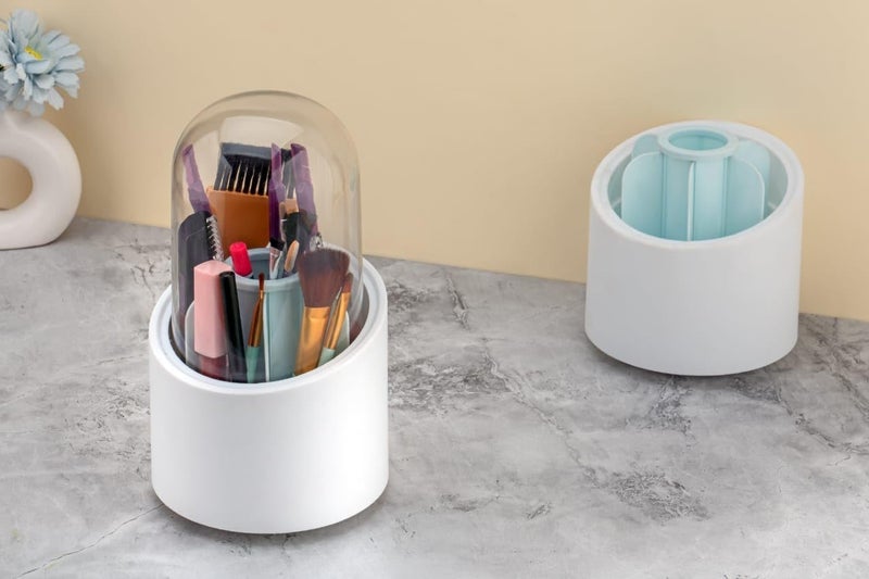 PURCHASE PLUSE Makeup Brush Holders with lid Makeup Brush Stand Bathroom Acessories Stand Brush Stand Brush Container 360 Degree Rorating Brush Holder Pen Storage Box Dressing Table Brush Stand 1 pcs  - Image 4