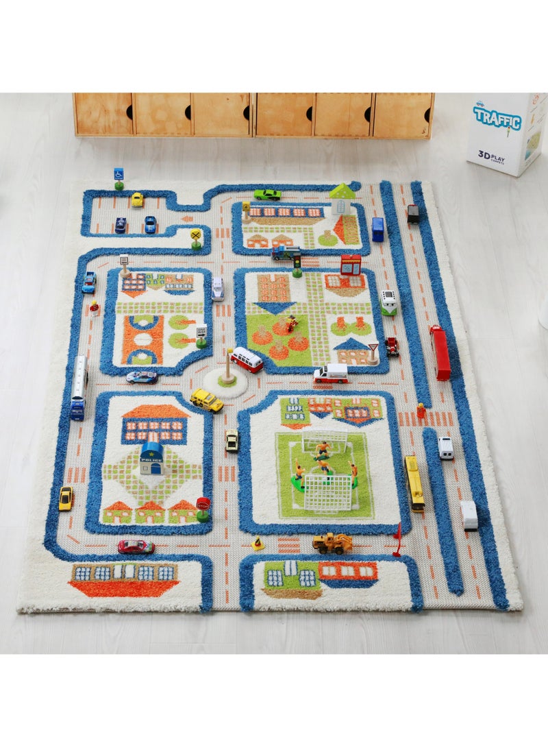 IVI 3D Play Carpet Traffic Design - Medium | Blue | Activity Playmat for Kids & Children | Bedroom, Living Room, Nursery Rug | Polypropylene | Foldable | 150 cm x 100 cm - Image 1