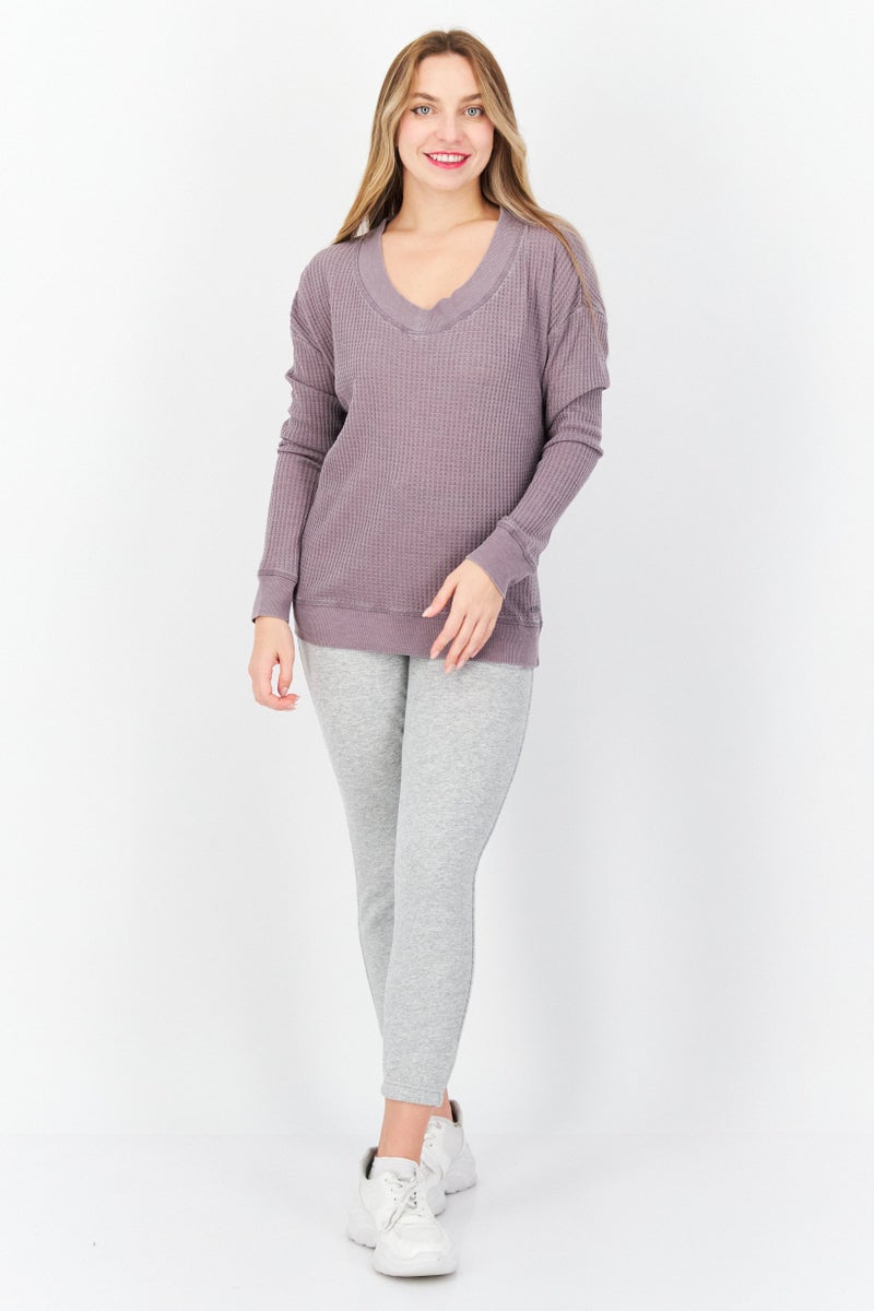 Marc New York سويت شيرت نسائي بياقة دائرية بأكمام طويلة، موف - Image 2