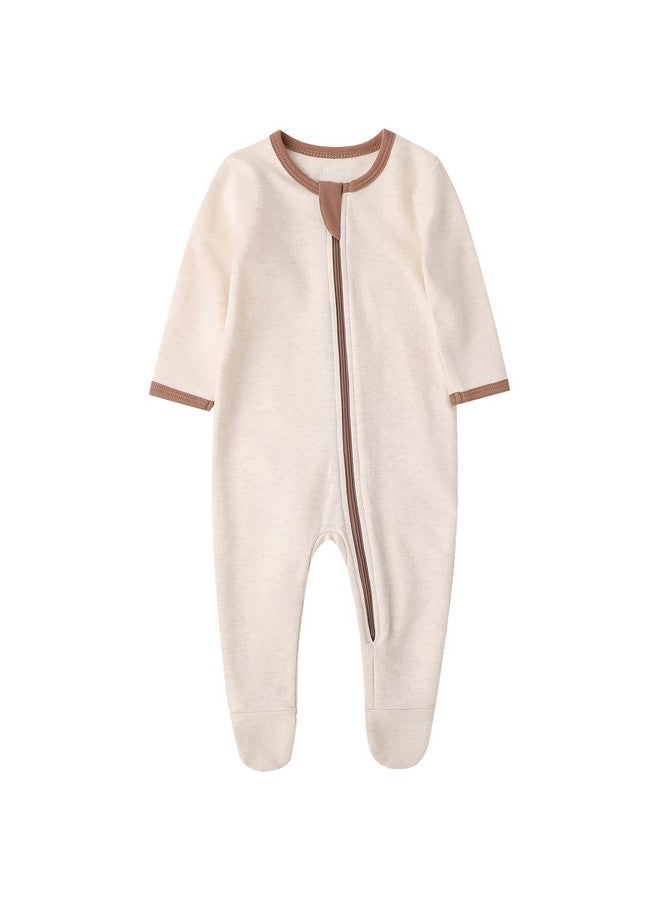 Owlivia Organic Cotton Baby Pajamas, Boys Girls 3-Pack Zip Front Sleep 'N Play, Footed Sleeper, Long Sleeve(0-3 Months, Brown&Beige&Ivory White) - Image 3