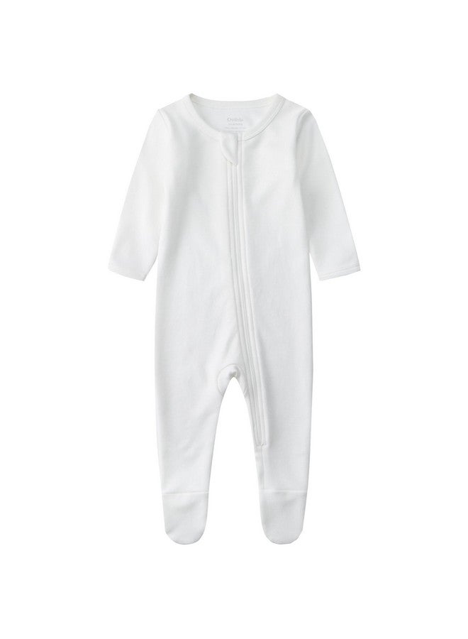 Owlivia Organic Cotton Baby Pajamas, Boys Girls 3-Pack Zip Front Sleep 'N Play, Footed Sleeper, Long Sleeve(0-3 Months, Brown&Beige&Ivory White) - Image 4