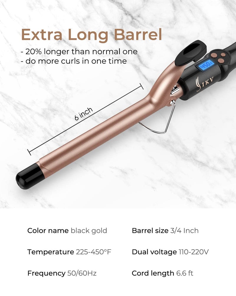 IKV 3/4 Inch Extra Long Barrel Curling Iron, Ceramic Tourmaline Curling Wand Professional Dual Voltage - Image 5