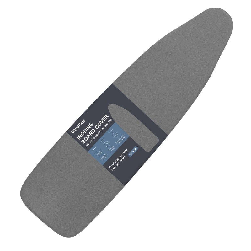VividPaw VividPaw Ironing Board Cover and Pad Standard Size 15x54 Thick Padding Elastic Edge Silicone Coated Resist Scorching Adjustable Fastener Heavy Duty Padded Iron Board Covers Black