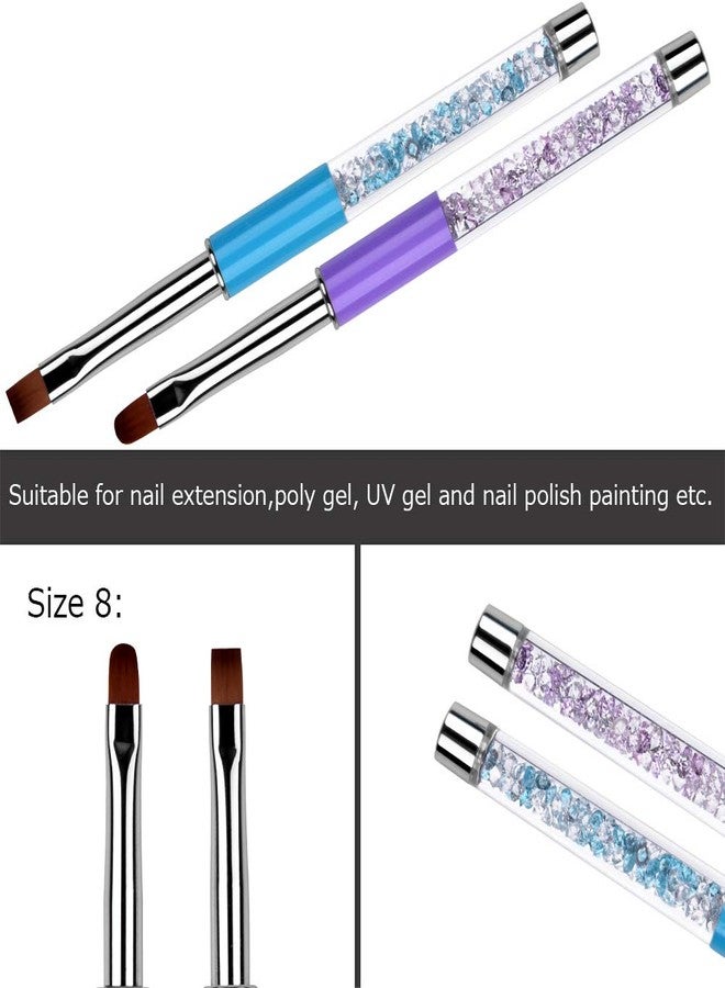 Ycyan 2Pcs Oval & Flat UV Gel Nail Brush Set Rhinestone Handle Professional Nail Art Design Brushes Multi-colored - Image 2