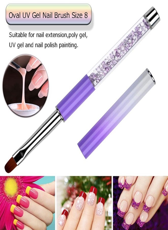 Ycyan 2Pcs Oval & Flat UV Gel Nail Brush Set Rhinestone Handle Professional Nail Art Design Brushes Multi-colored - Image 3