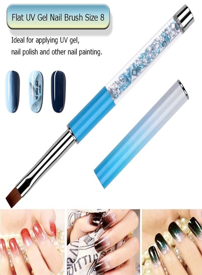 Ycyan 2Pcs Oval & Flat UV Gel Nail Brush Set Rhinestone Handle Professional Nail Art Design Brushes Multi-colored - Image 4