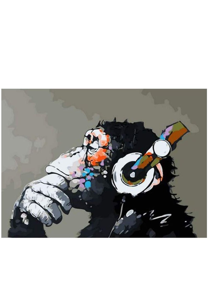 كابتن تيك Paint by Numbers DJ Monkey Canvas Paint Wall Art DIY Oil Painting for Home Decoration (16X20inch) - Image 1