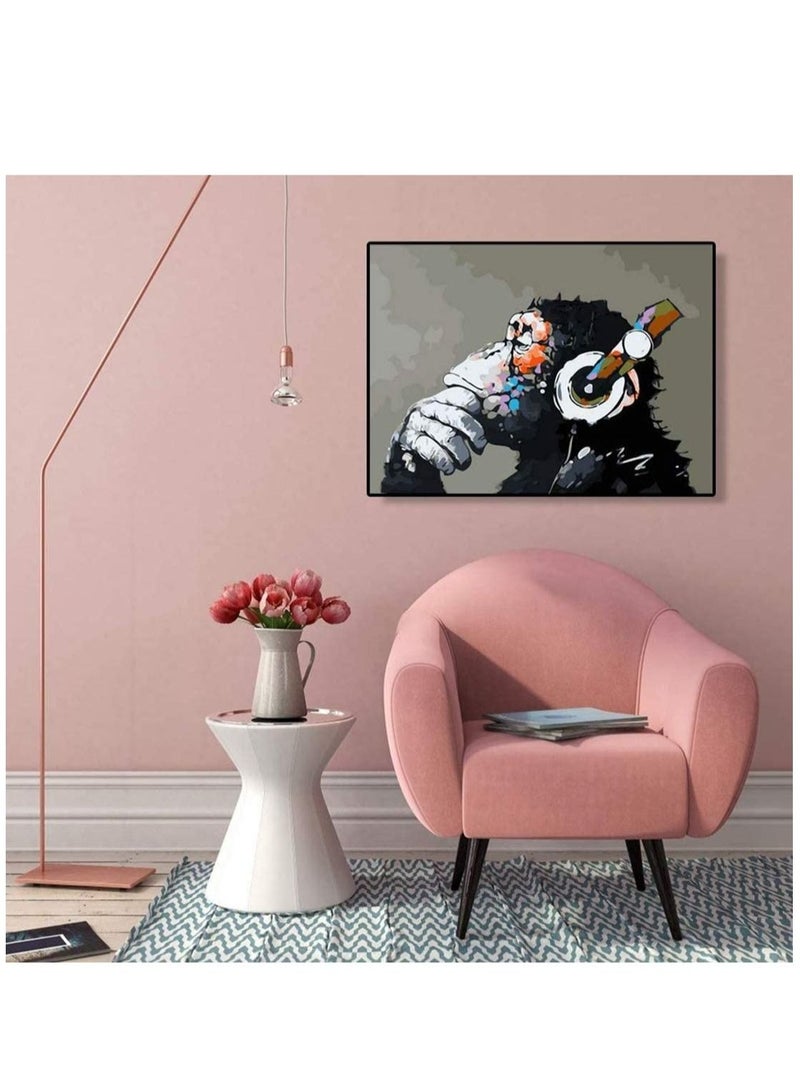 كابتن تيك Paint by Numbers DJ Monkey Canvas Paint Wall Art DIY Oil Painting for Home Decoration (16X20inch) - Image 2
