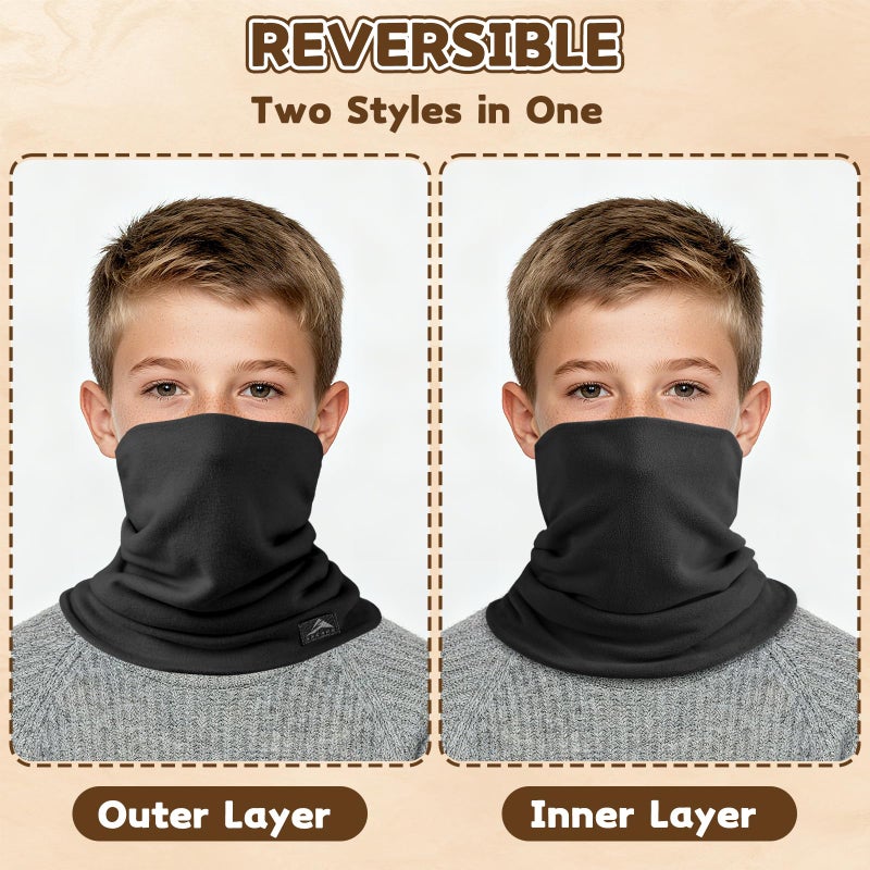 GXCROR Kid Winter Neck Warmer, Reversible Fleece Gaiter Scarf, Windproof Face Mask - Image 2