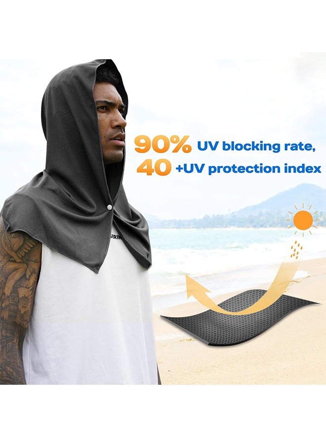 2 Pack Cooling Hoodie Towel - Cooling Towels For Neck And Face - When Wet Cooling Neck Wraps - UV Protection Cooling Neck Wraps - Sport Workout Camping Cycling Cool Towel For Hot Weather - Black And G  - Image 3