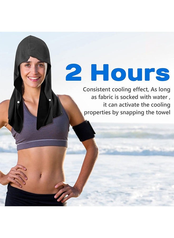 2 Pack Cooling Hoodie Towel - Cooling Towels For Neck And Face - When Wet Cooling Neck Wraps - UV Protection Cooling Neck Wraps - Sport Workout Camping Cycling Cool Towel For Hot Weather - Black And G  - Image 2