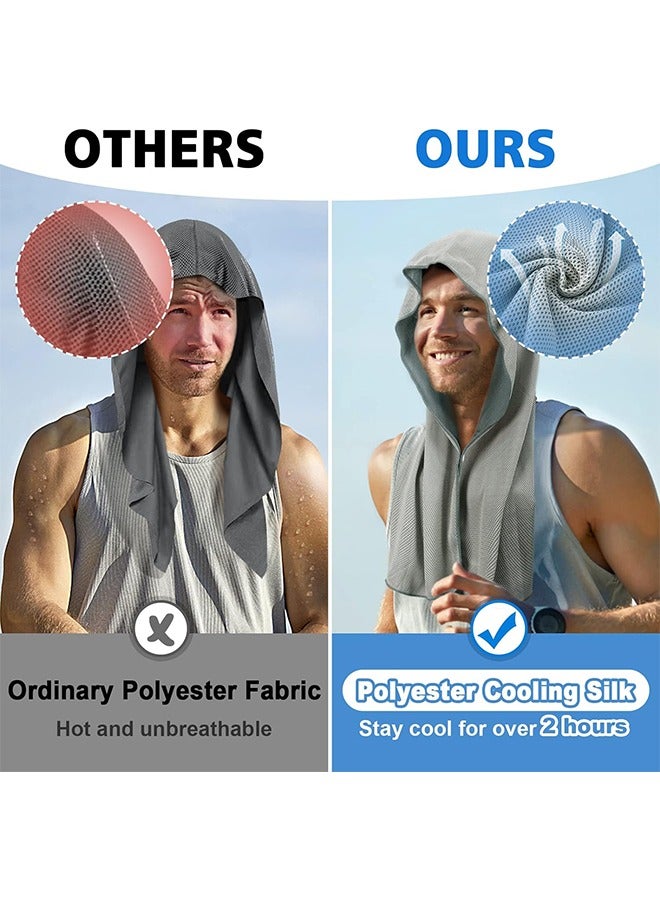 2 Pack Cooling Hoodie Towel - Cooling Towels For Neck And Face - When Wet Cooling Neck Wraps - UV Protection Cooling Neck Wraps - Sport Workout Camping Cycling Cool Towel For Hot Weather - Black And G  - Image 5