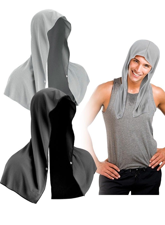 2 Pack Cooling Hoodie Towel - Cooling Towels For Neck And Face - When Wet Cooling Neck Wraps - UV Protection Cooling Neck Wraps - Sport Workout Camping Cycling Cool Towel For Hot Weather - Black And G  - Image 1