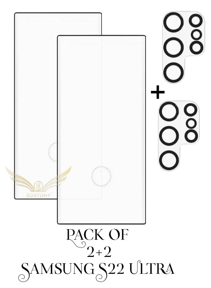 BORTONY Samsung Galaxy S22 Ultra 5G Double Screen Protectors With 2 Pack Tempered Glass Camera Lens - Image 2