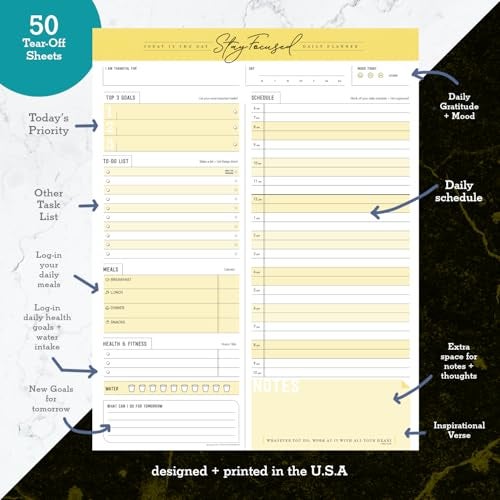 Goody Farm Daily Notepad Planner To Do Schedule - Stay Focused 50 Tear off Premium Made USA (Yellow Mango) - Image 5