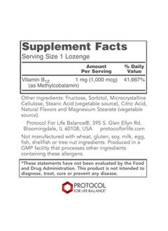 Protocol For Life Balance Methyl B12 1000 Mcg Methylcobalamin Supports Homocysteine Metabolism And Healthy Nervous System Energy Boost Cognitive Function And Digestive System 100 Lozenges  - Image 3