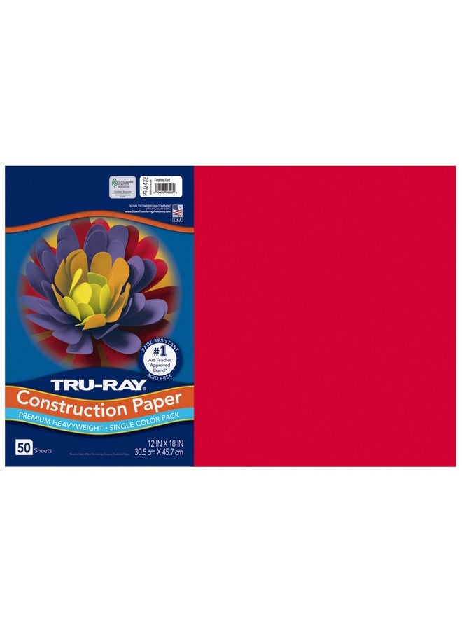 باكون ورق البناء Tru-Ray®، 50% معاد تدويره، 12 بوصة × 18 بوصة، أحمر احتفالي، عبوة من 50 قطعة  - Image 1
