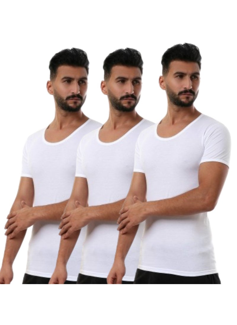 COTTONIL Men Combed Half Sleeves Shirt (100% Cotton) - Bundle of 3 White  - Image 1