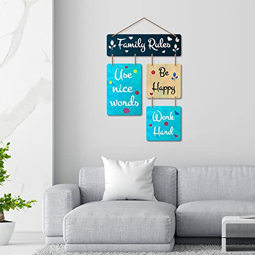 Artvibes Family Rules Use Nice Words Wooden Art Decoration item for Living Room | Wall Art For Hall | Family Quotes Wall Hanging | Wall Poster | Quotes Decor Item | Wall Art Print (WH_6504N) - Image 3