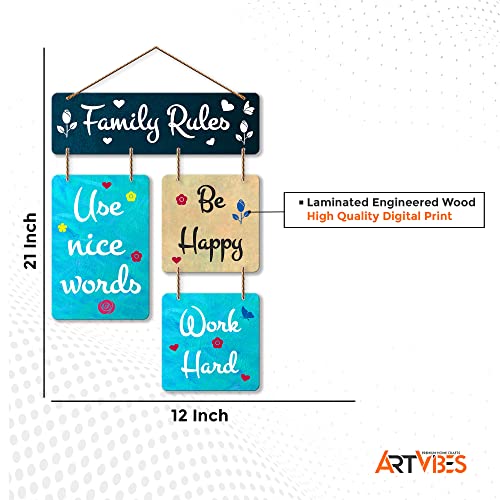 Artvibes Family Rules Use Nice Words Wooden Art Decoration item for Living Room | Wall Art For Hall | Family Quotes Wall Hanging | Wall Poster | Quotes Decor Item | Wall Art Print (WH_6504N) - Image 5