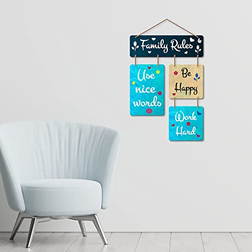 Artvibes Family Rules Use Nice Words Wooden Art Decoration item for Living Room | Wall Art For Hall | Family Quotes Wall Hanging | Wall Poster | Quotes Decor Item | Wall Art Print (WH_6504N) - Image 4