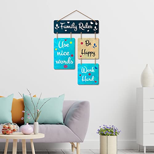 Artvibes Family Rules Use Nice Words Wooden Art Decoration item for Living Room | Wall Art For Hall | Family Quotes Wall Hanging | Wall Poster | Quotes Decor Item | Wall Art Print (WH_6504N) - Image 2