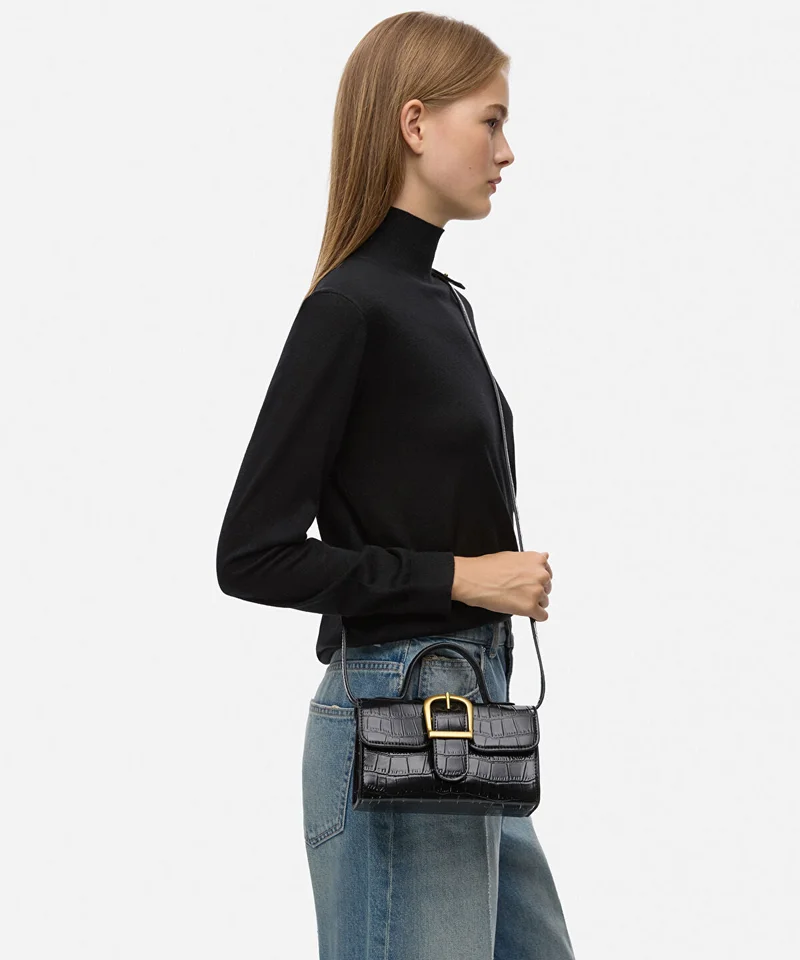 ابيكول Croc-Effect Metal Buckle Bag