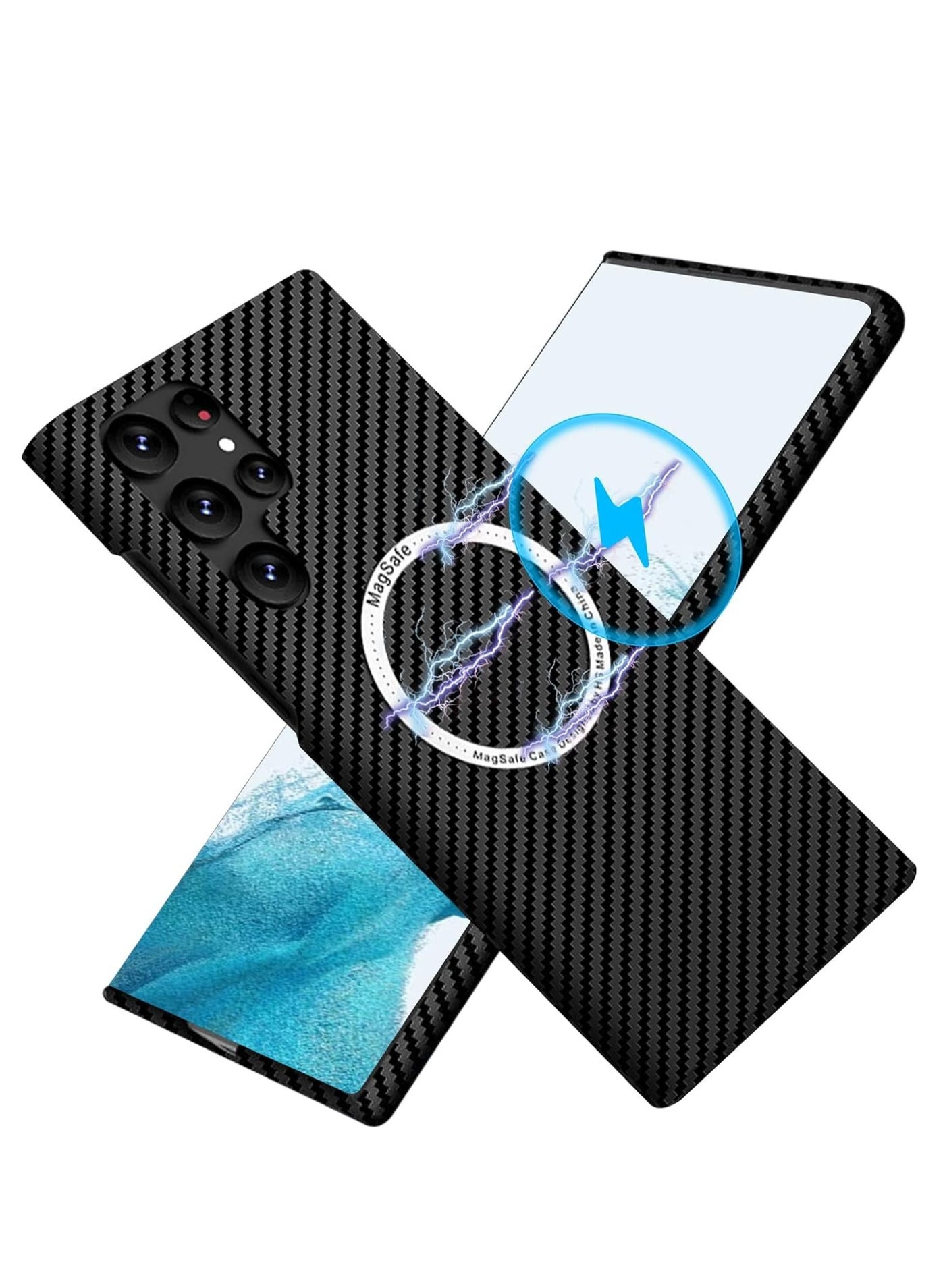 Samsung Galaxy S24 Ultra Case for Compatible with Mag-safe, Ultra Slim S24 Ultra Carbon Fiber Texture Case, Galaxy S24 Ultra 5G Thin Hard PC Magnetic Protective Case (S24 Ultra, Black)