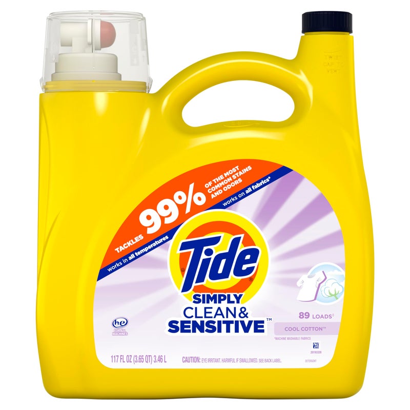 Tide Simply Clean & Sensitive Liquid Laundry Detergent, Cool Cotton Scent, 89 Loads, 117 fl oz - Image 1