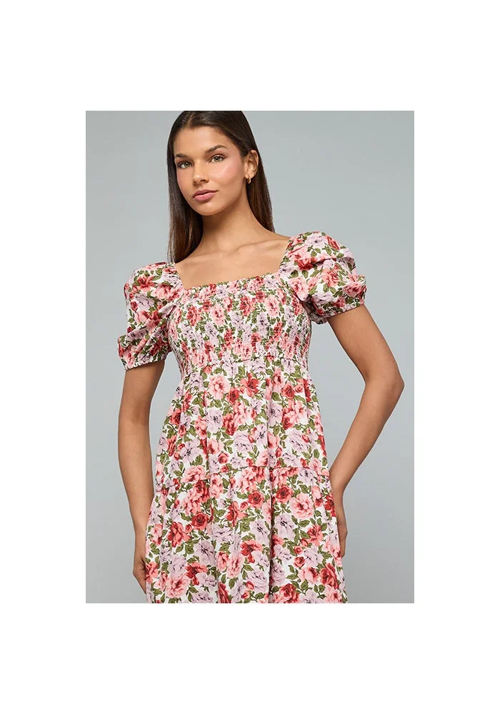 R&b  Printed Flared Dress with Square Neck and Puff Sleeves for Women | Best Price UAE