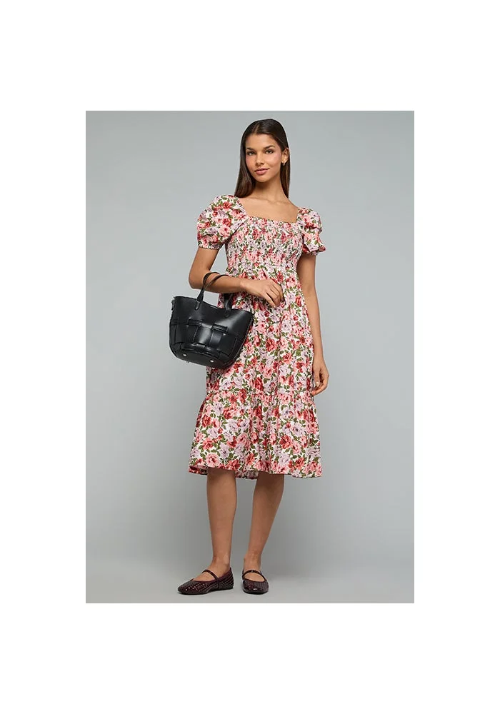 Printed Flared Dress with Square Neck and Puff Sleeves