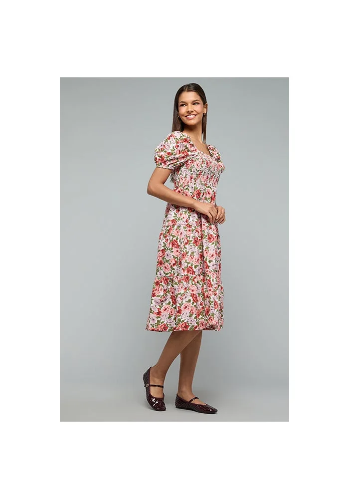 R&b  Printed Flared Dress with Square Neck and Puff Sleeves for Women | Best Price UAE