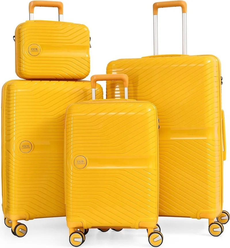 S-Invalid Brand Name Ultra Light Polypropylene Unbreakable 4-Piece Suitcase Set + Makeup Bag