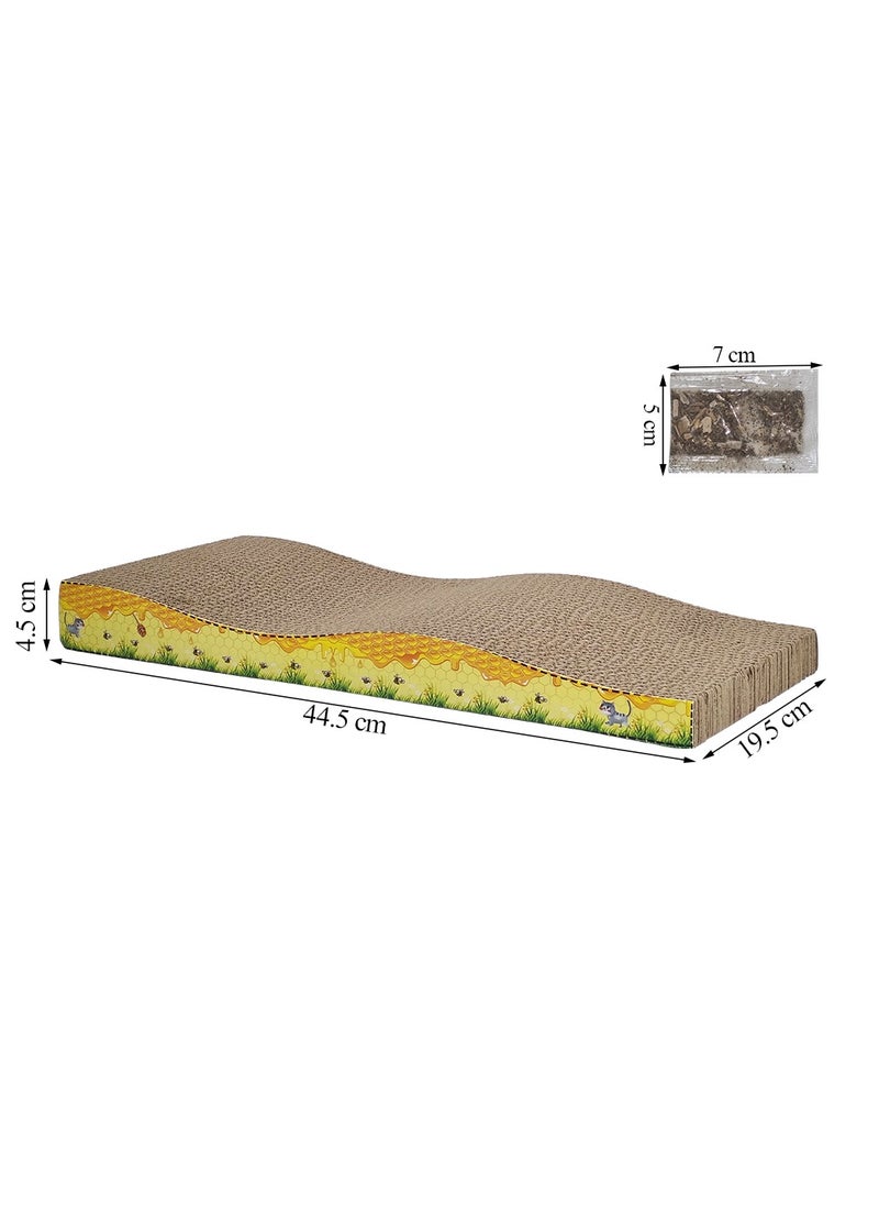 MAJIBAO - Cat scratcher pad with Wave design, Recyclable cardboard, Suitable for Cats to Rest, Grind claws and Play with Scratch box, Corrugated scratching board with Fun and Attractive, 44.5 cm (Yellow) - Image 1