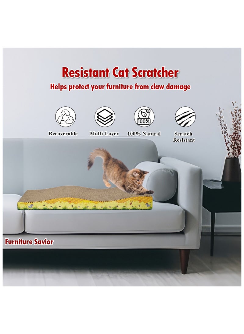 MAJIBAO - Cat scratcher pad with Wave design, Recyclable cardboard, Suitable for Cats to Rest, Grind claws and Play with Scratch box, Corrugated scratching board with Fun and Attractive, 44.5 cm (Yellow) - Image 1