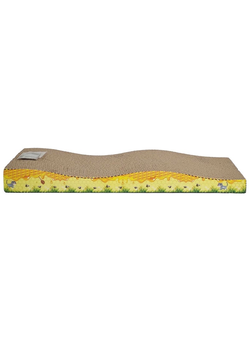 MAJIBAO - Cat scratcher pad with Wave design, Recyclable cardboard, Suitable for Cats to Rest, Grind claws and Play with Scratch box, Corrugated scratching board with Fun and Attractive, 44.5 cm (Yellow) - Image 1
