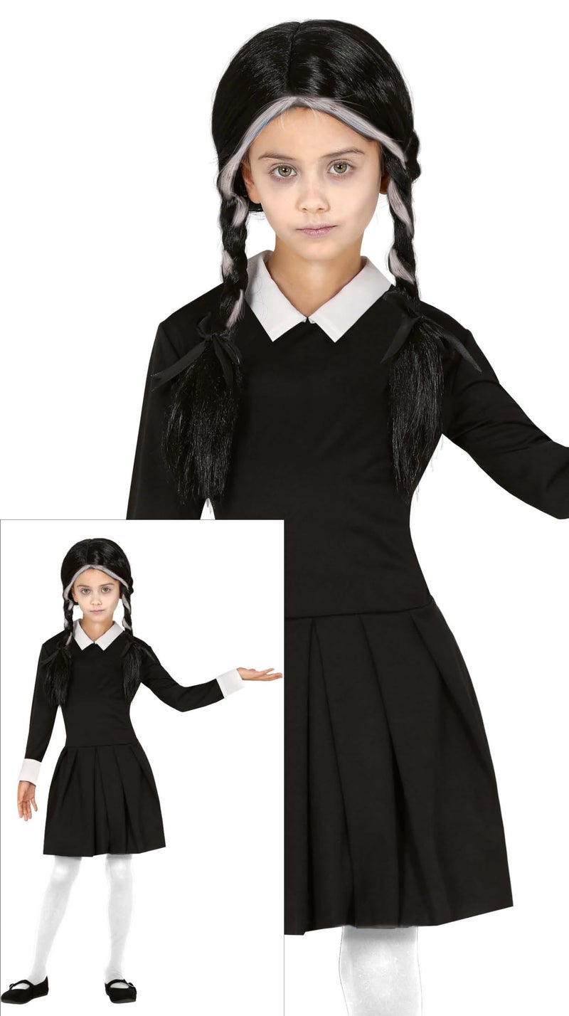 FIESTAS GUIRCA Girls Gothic Family Costume - Black Gothic Costume with White Collar - Halloween Costumes for Girls Age 10-12 Years - Image 1