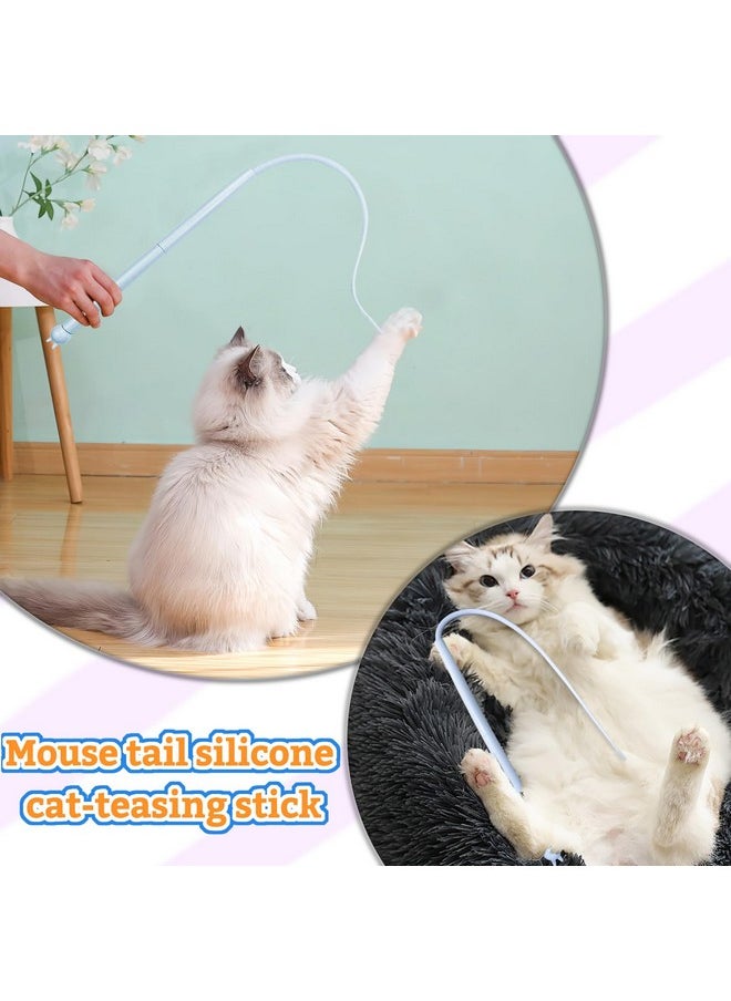 Andiker - Mice Tail Cat Wand Toy, 30 Inches Long Cat Teaser Stick With Innovative Silicone Rat Tail Easy To Install And Clean Soft Easy Swing Bionic Tail Interactive Cat Toys For Indoor Cats (Pink) - Image 1