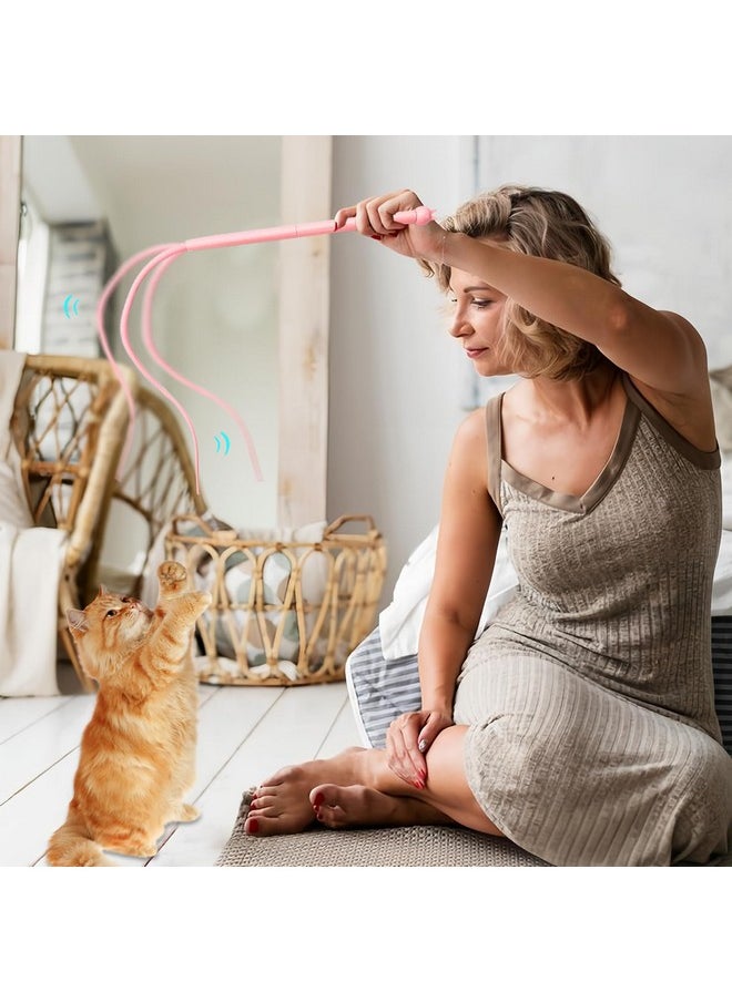 Andiker - Mice Tail Cat Wand Toy, 30 Inches Long Cat Teaser Stick With Innovative Silicone Rat Tail Easy To Install And Clean Soft Easy Swing Bionic Tail Interactive Cat Toys For Indoor Cats (Pink) - Image 1